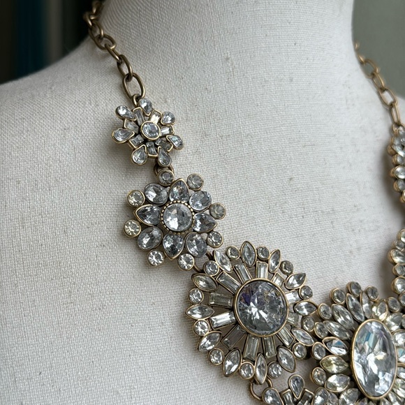 Retired J. Crew asymmetrical crystal flower lattice necklace - Picture 5 of 8